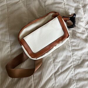 Elegant White and Brown Crossbody Bag